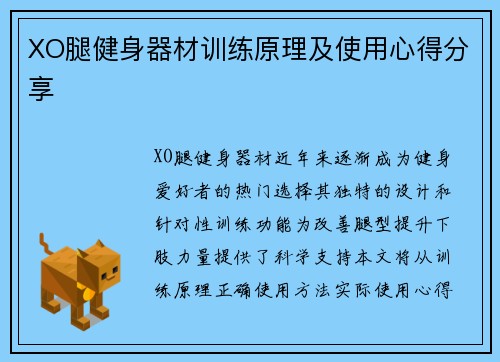 XO腿健身器材训练原理及使用心得分享